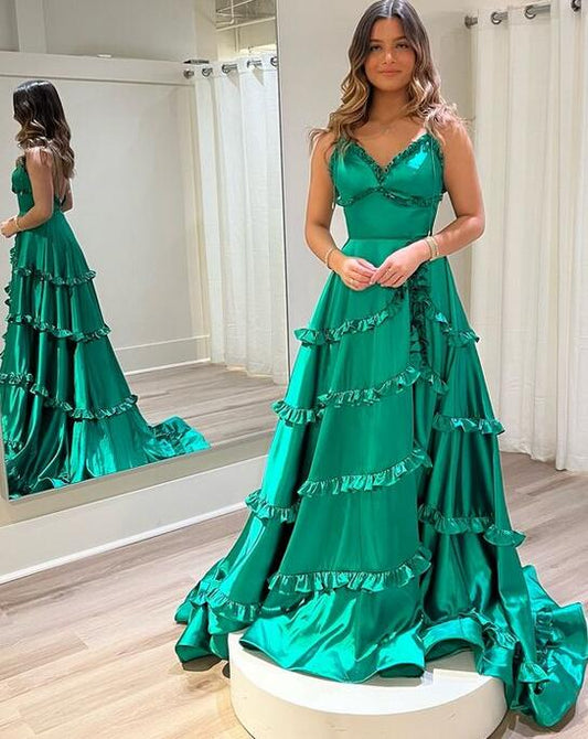 Straps A-line Long Prom Dress with Slit