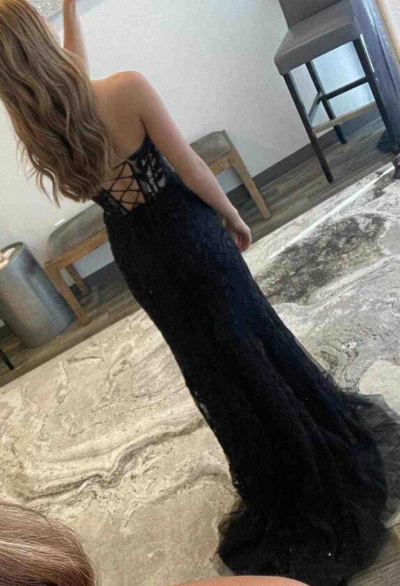 Strapless Leaf Lace Mermaid Long Prom Dress with Slit