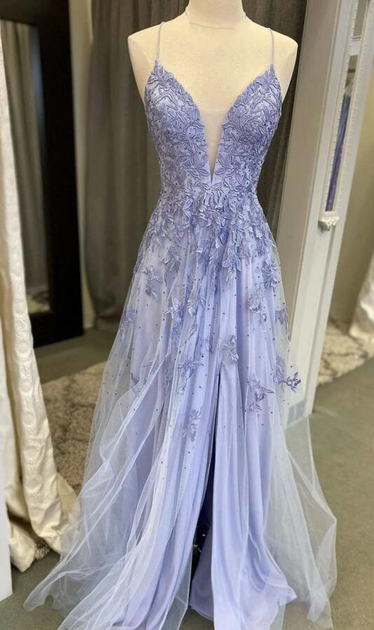 Straps Leaf Lace Long Prom Dress with Beading