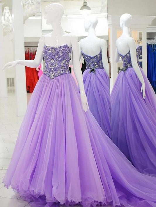 Strapless Tulle Long Prom Dress with Beading