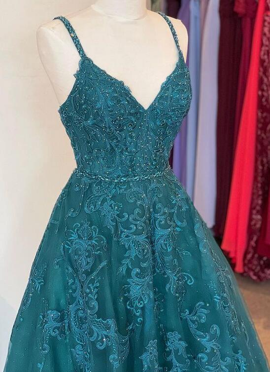 Straps Lace/Tulle Long Prom Dress with Beading