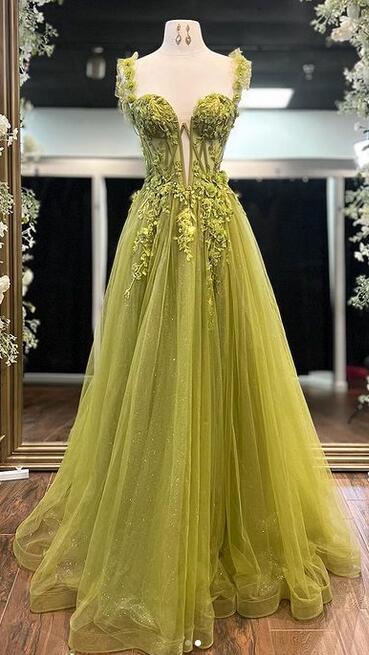 Tulle Long Prom Dress with Appliques