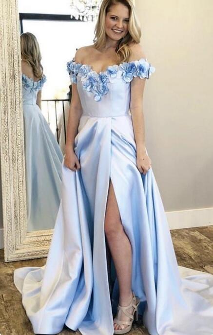 Off the Shoulder Long Prom Dress with Flowers Neckline