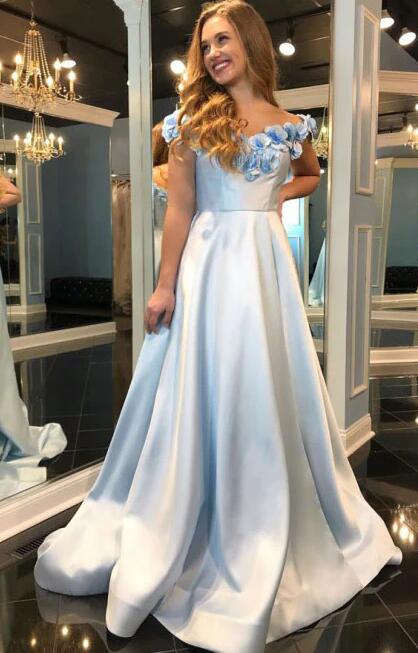 Off the Shoulder Long Prom Dress with Flowers Neckline
