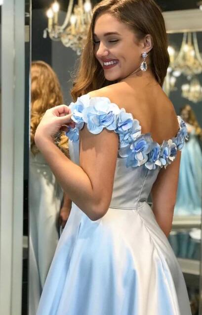 Off the Shoulder Long Prom Dress with Flowers Neckline