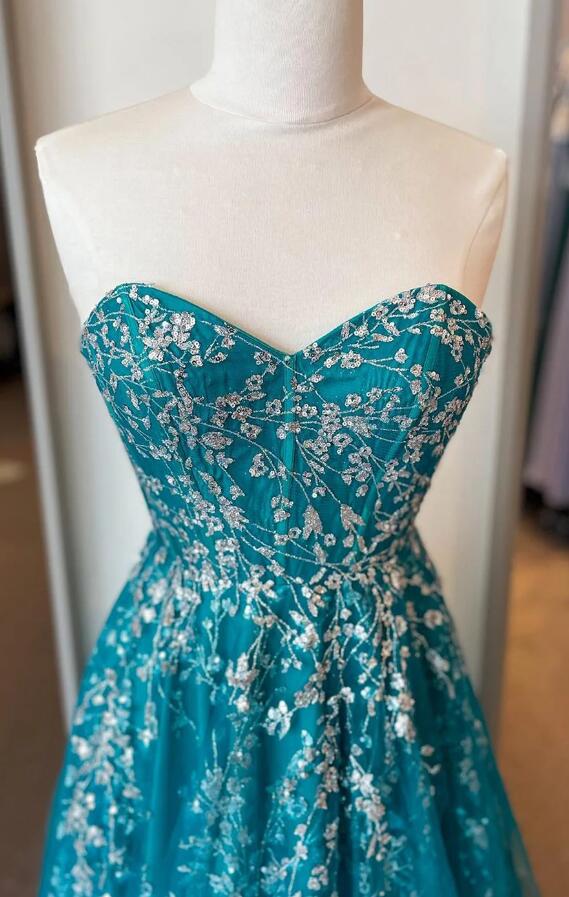 Strapless Sequins Lace/Tulle Long Prom Dress