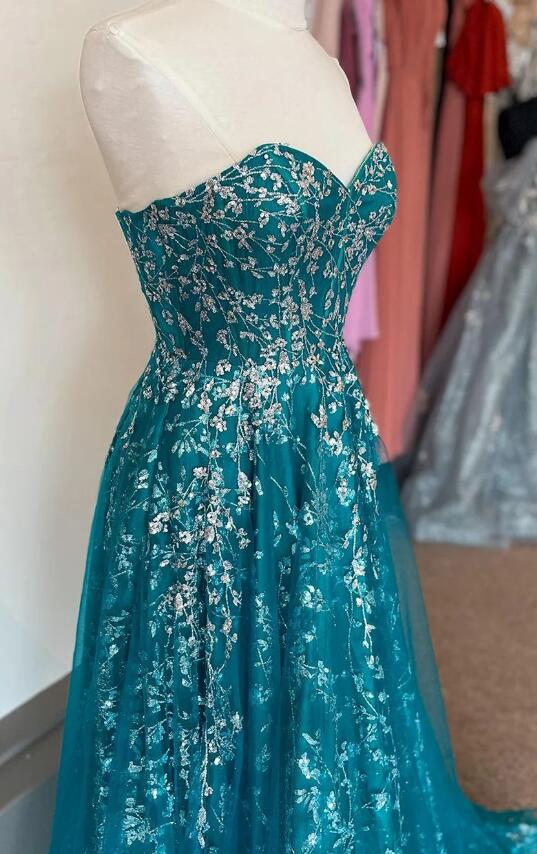 Strapless Sequins Lace/Tulle Long Prom Dress