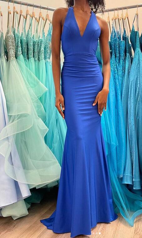 Deep V-neck Mermaid Long Prom Dress with Open Back