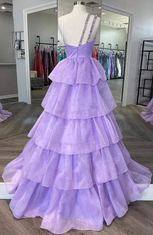 One Shoulder Long Prom Dress with Ruffle Skirt