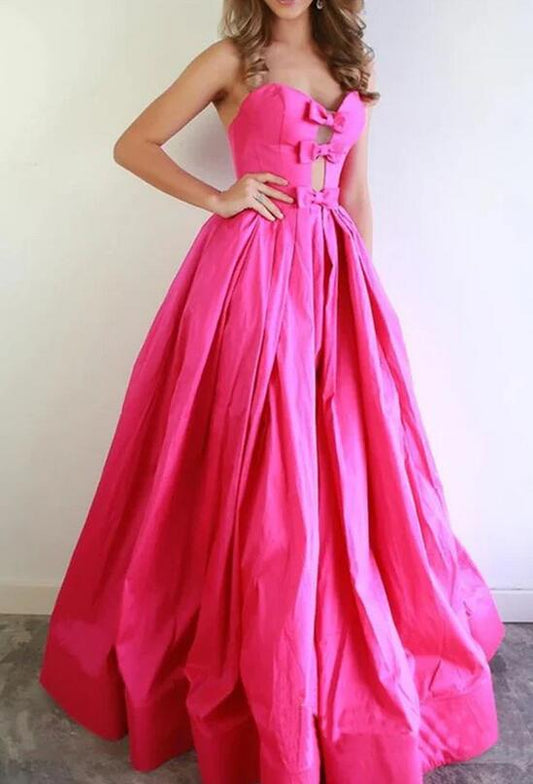 Strapless Long Prom Dress with Bow Tie