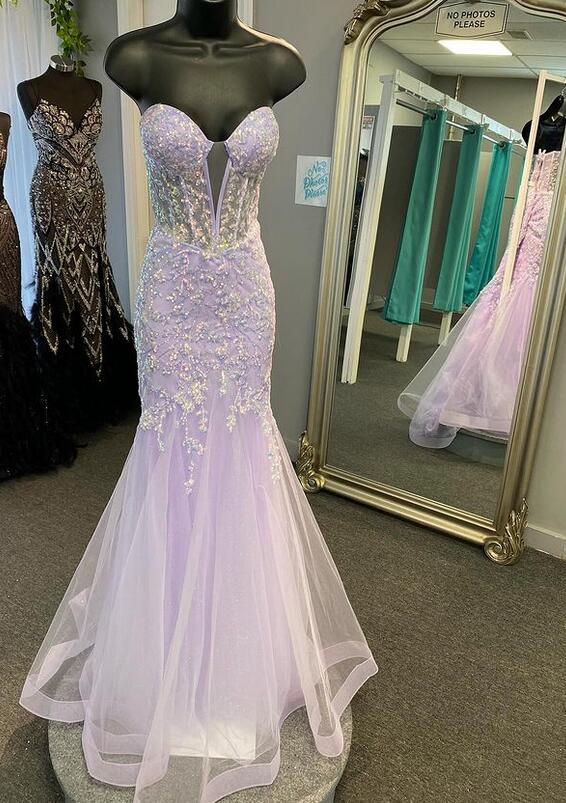 Strapless Sweetheart Long Mermaid Prom Dress with Appliques