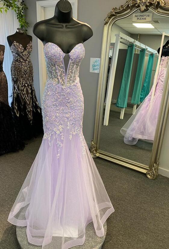 Strapless Sweetheart Long Mermaid Prom Dress with Appliques