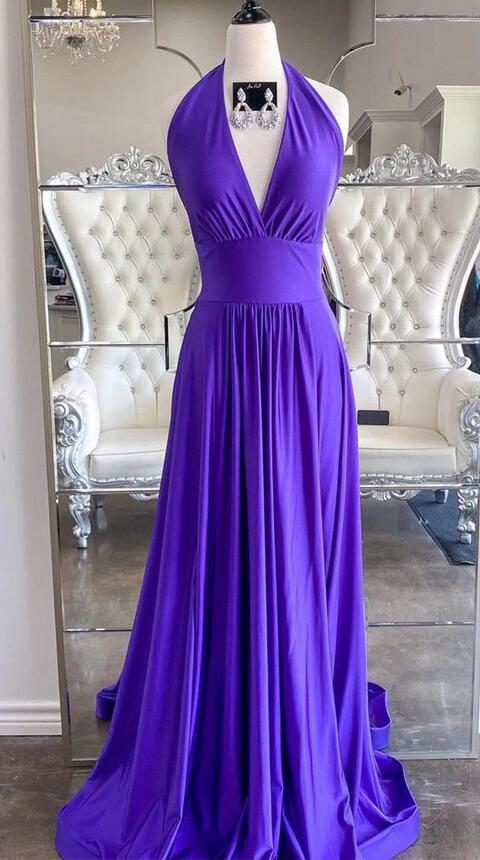 Halter Neck Open Back Long Prom Dress