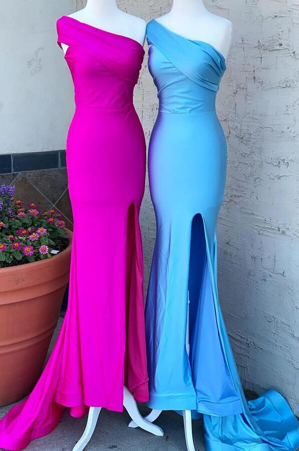 One Shoulder Mermaid Long Prom Dress with Slit