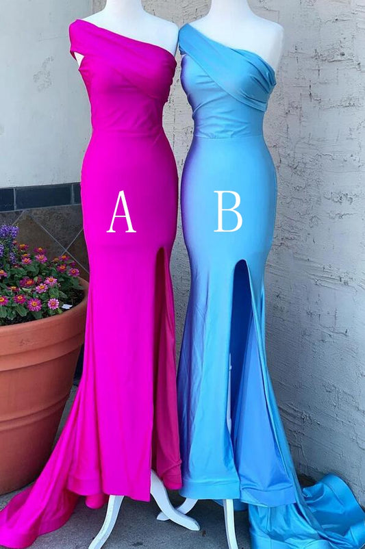 One Shoulder Mermaid Long Prom Dress with Slit