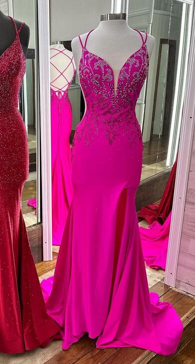 Straps Mermaid Long Prom Dresses with Beading