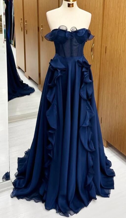 Strapless Long Prom Dress with Ruffle Skirt