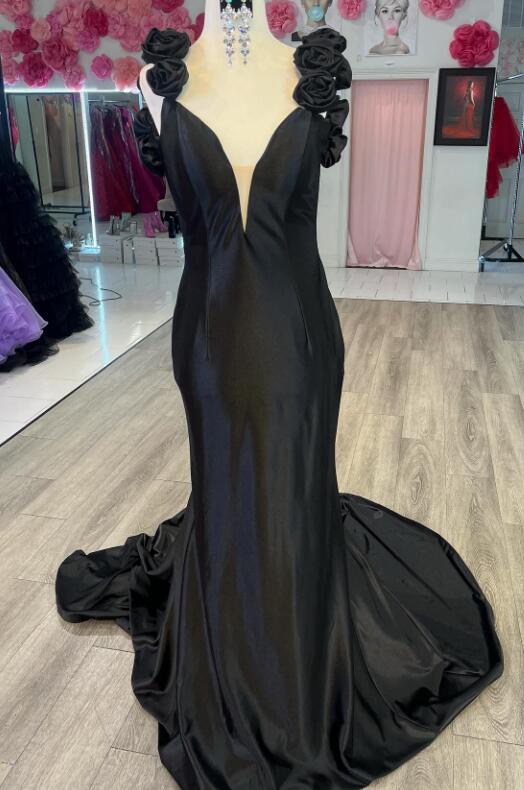 Open Back Long Prom Dresses with Rosette Embellished Straps