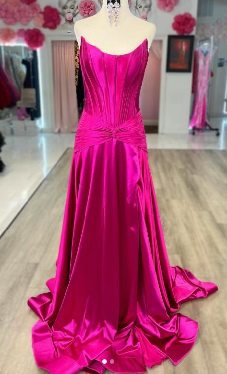 Strapless A-line Satin Long Prom Dress