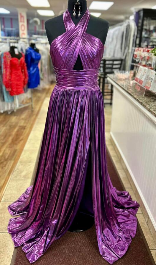 Halter Neck A-line Long Prom Dress with Keyhole