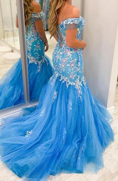 Off the Shoulder Mermaid Tulle/Lace Long Prom Dress