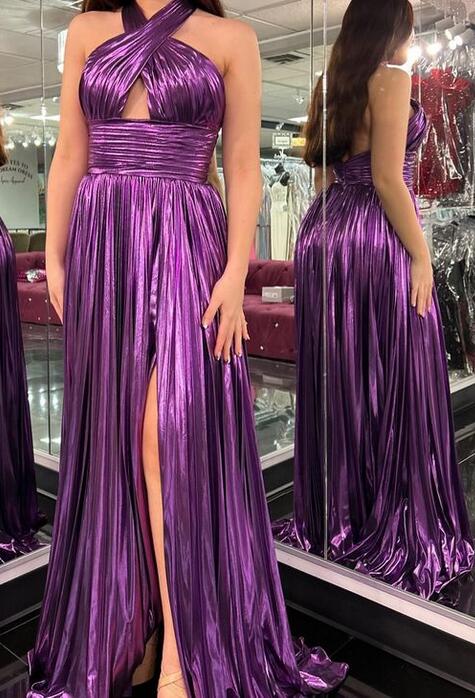 Halter Neck A-line Long Prom Dress with Keyhole