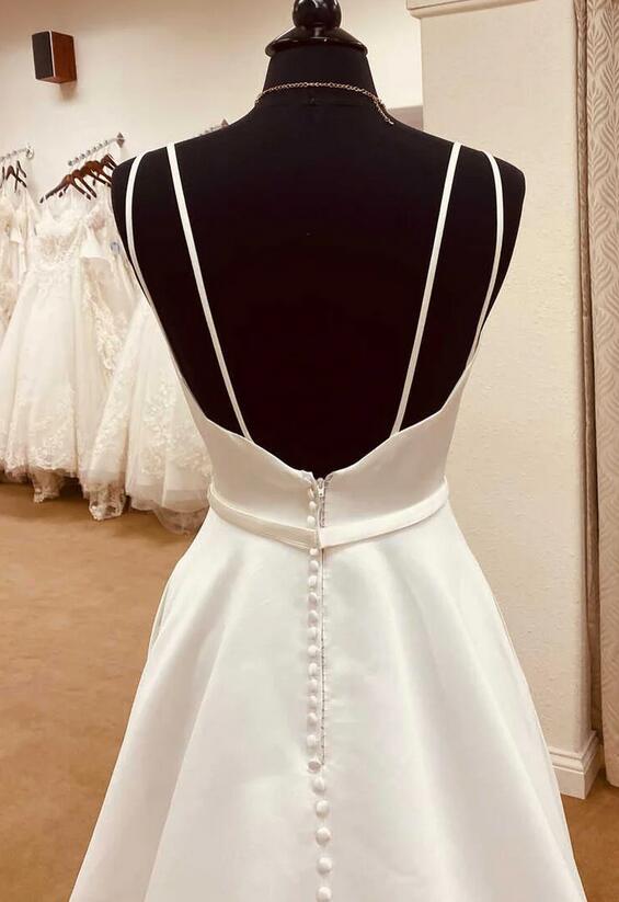 Spaghetti Straps Open Back A-line Wedding Dress