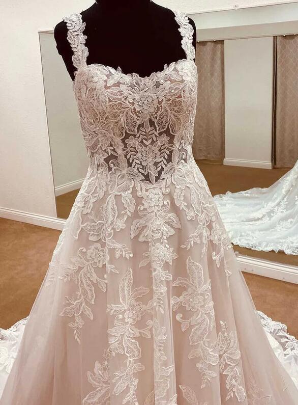 Straps A-line Lace Wedding Dress