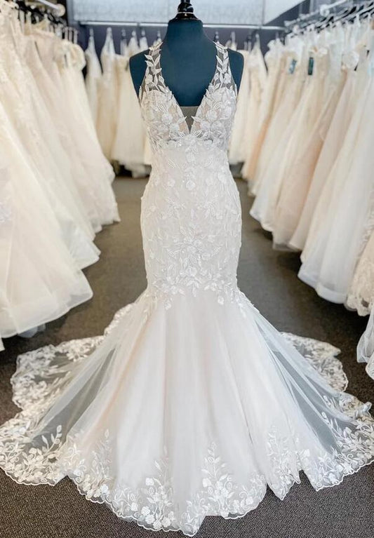 Halter Neck Mermaid Tulle/Lace Wedding Dress