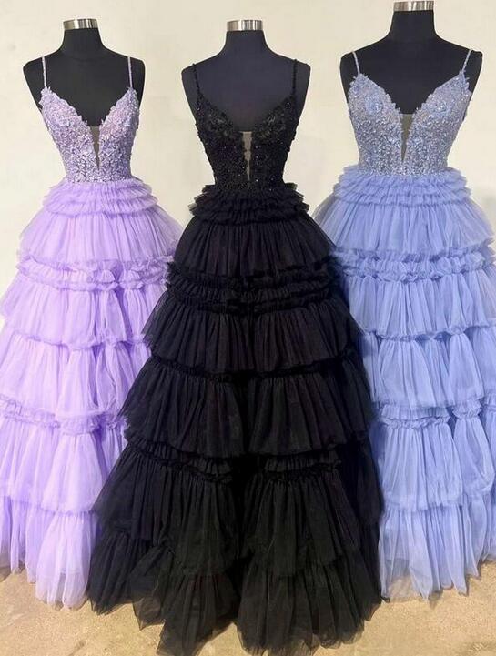 Straps Ball Gown Prom Dress with Lace Corset Bodice and Ruffle Skirt