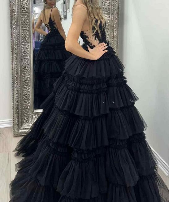 Straps Ball Gown Prom Dress with Lace Corset Bodice and Ruffle Skirt