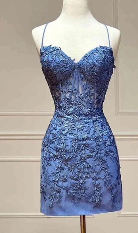 Straps Short Leaf Lace Fitted Homecoming Dress