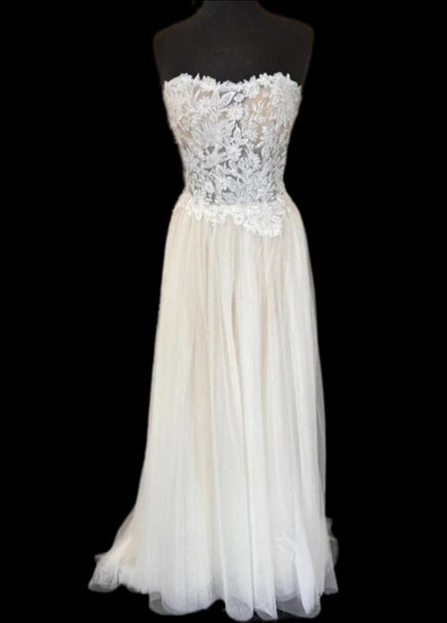 Strapless A-line Tulle Wedding Dress with Lace Top
