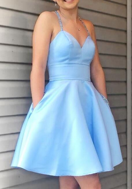 Straps Short Homecoming Dress with Beading