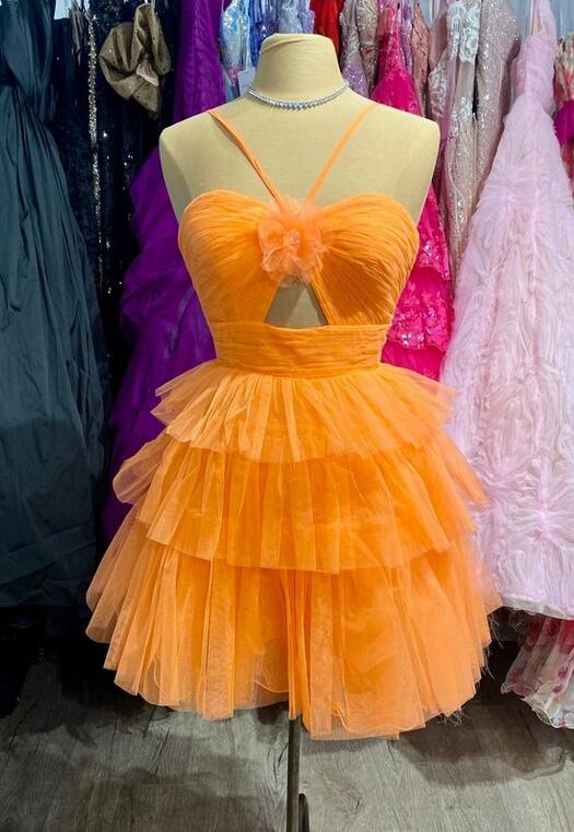 Short Homecoming Dress with Keyhole and Ruffle Skirt