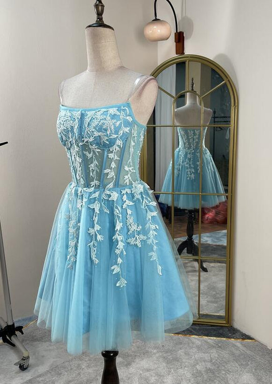 Strapless Leaf Lace Short Homecoming Dress