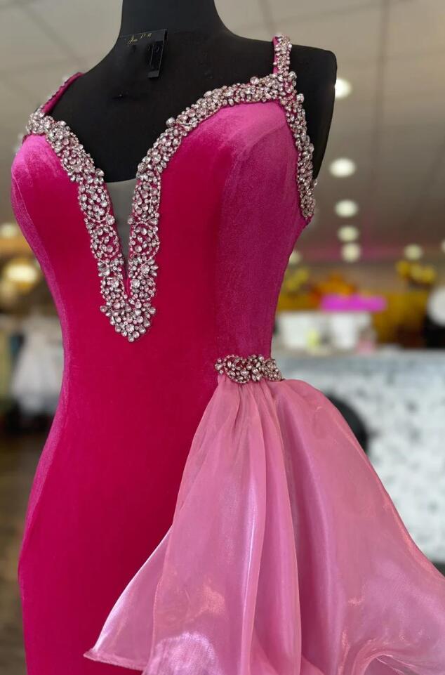 Straps Long Prom Dress with Contrasting Side Sash and Beading