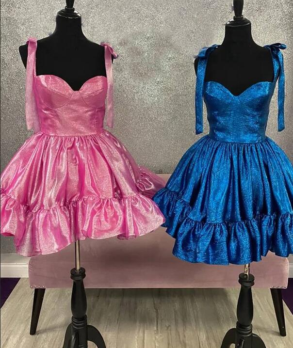 Bow Straps Short Homecoming Dress with Ruffle Skirt
