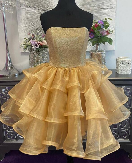 Strapless Short Homecoming Dress with Ruffle Skirt