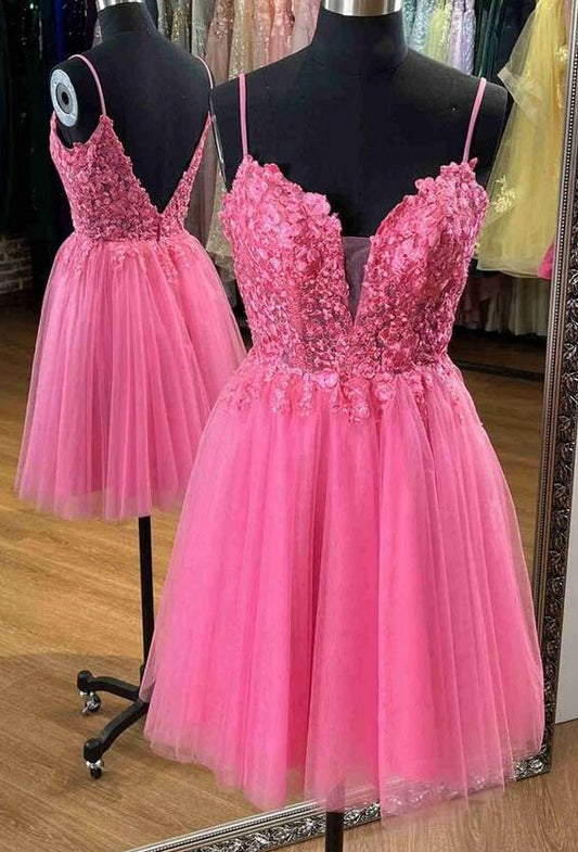 Straps A-line Homecoming Dress with Lace Top