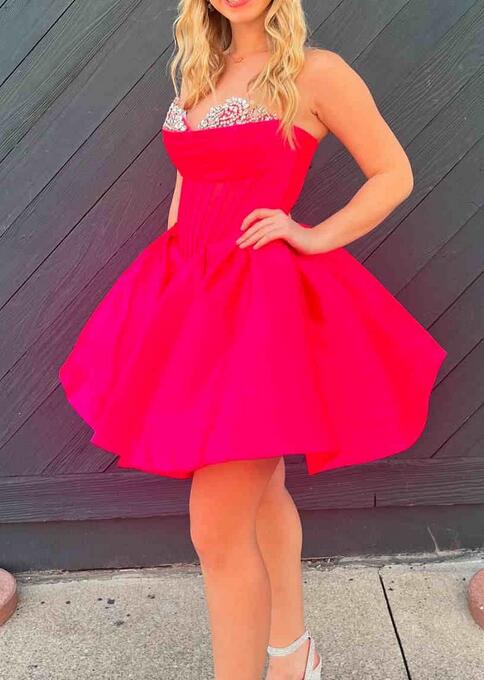 Strapless A-line Homecoming Dress with Beaded Neck