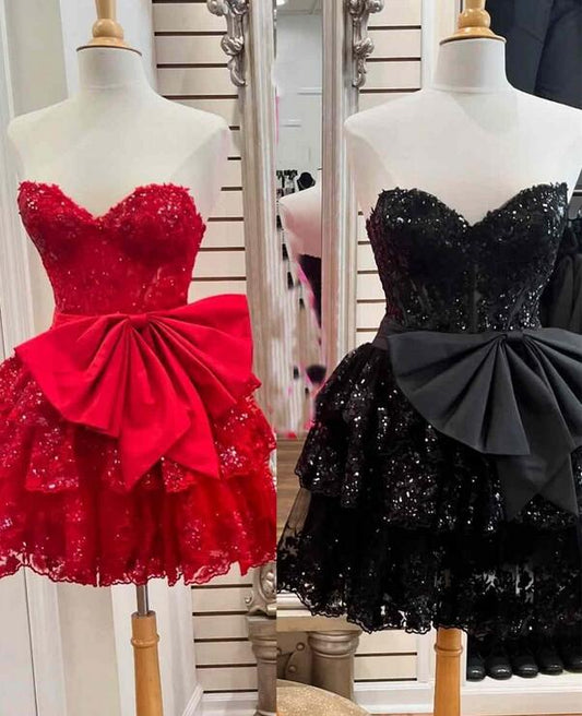 Strapless Sequins Lace Homecoming Dress with  Ruffle Skirt