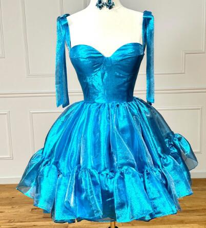 Bow Straps Short Homecoming Dress with Ruffle Skirt