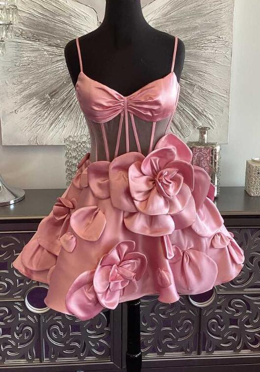 Straps Corset Short Homecoming Dresses with Rosette