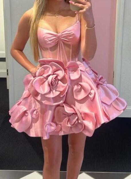 Straps Corset Short Homecoming Dresses with Rosette