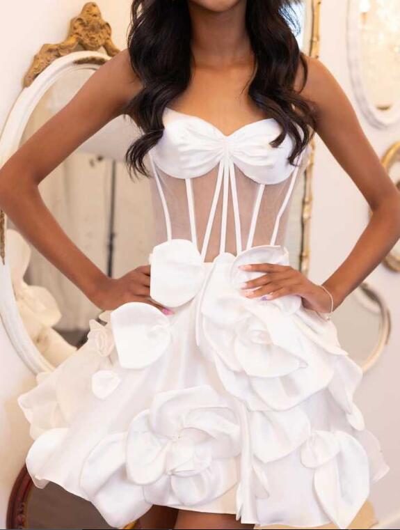 Straps Corset Short Homecoming Dresses with Rosette