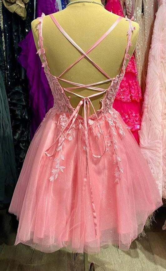 Straps Leaf Lace Short Homecoming Dresses