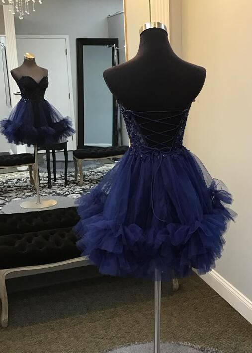 Strapless Short Homecoming Dress with Lace Top and Ruffle Skirt