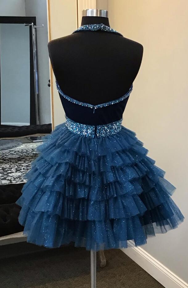 Halter Neck Short Homecoming Dress with Ruffle Skirt