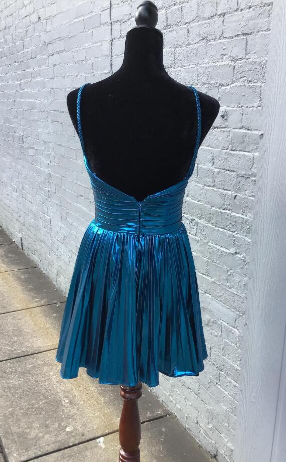 Halter Metallic Short Homecoming Dress with Key Hole